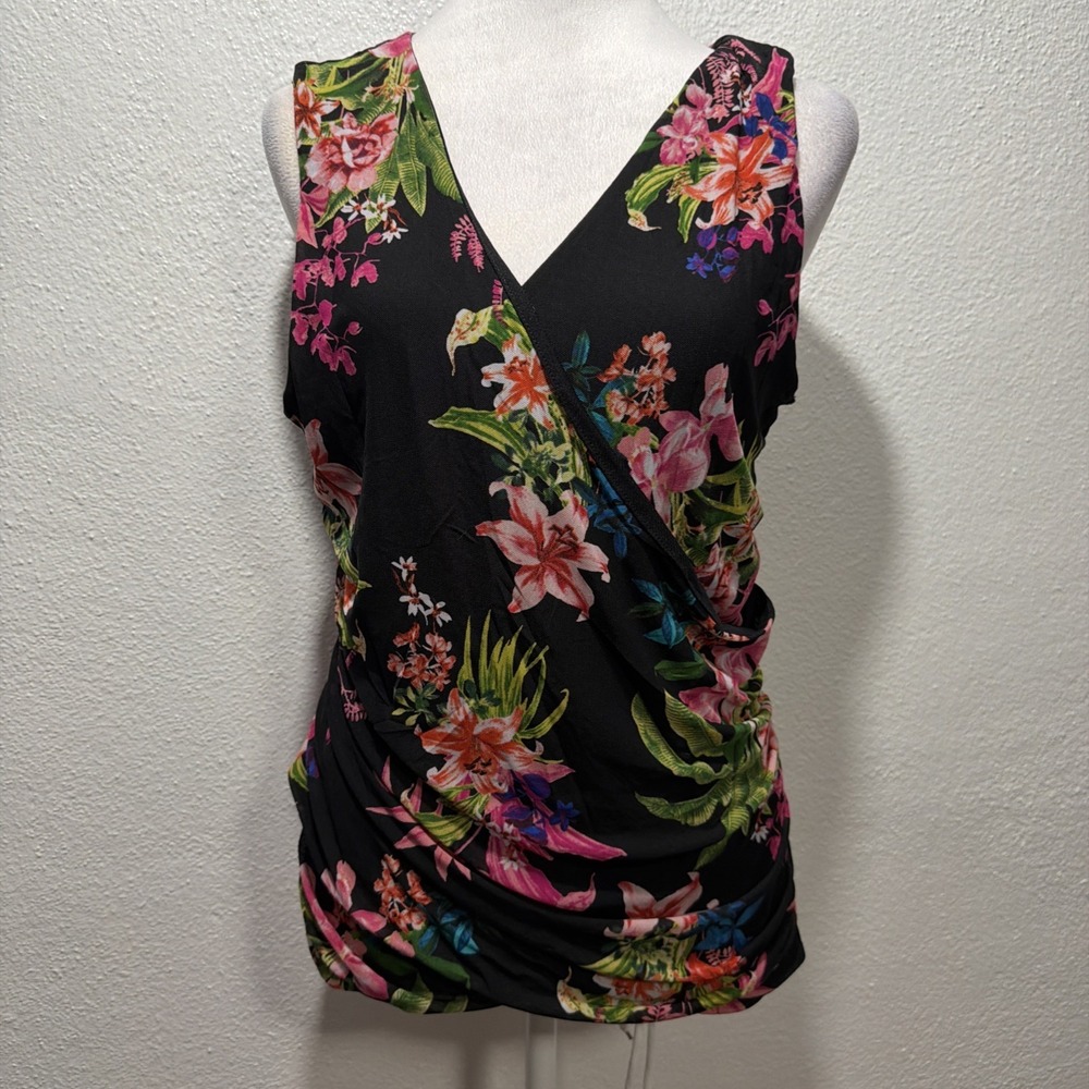I.N.C. Plia Garden V-Neck Wrap Sleeveless Top Size Large